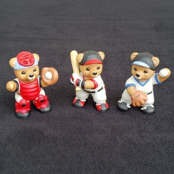 Vintage Other - Vintage Homco Set of 3 Porcelain Baseball Bears Figurines #1403